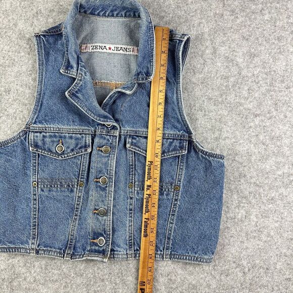 VTG Zena Jeans Vest Womens L Western Denim Sleeveless Cropped Button 90s Retro - Picture 8 of 14